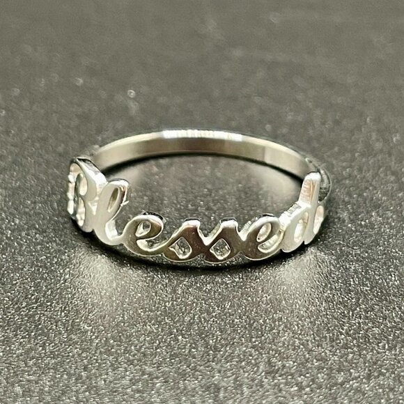 BLESSED Script Handwritten Ring Daily Reminder Silver Tone #1248 - Picture 8 of 10